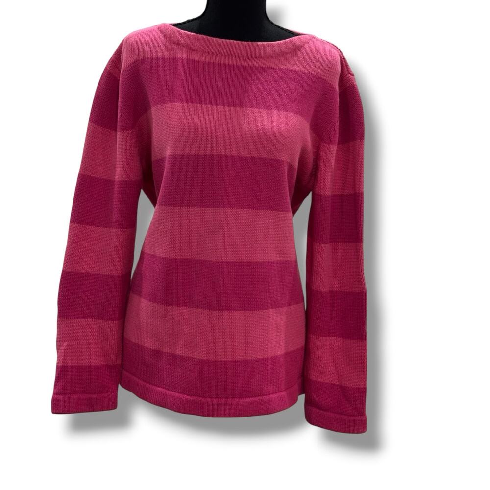Ralph Lauren Women’s Size L Barbie Pink Stripe 100% Cotton Pullover Sweater